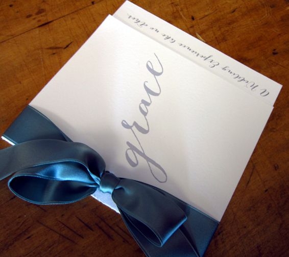 Beautiful Grandeur and Grace ceremony program, designed exclusively by Persnickety Invitation Studio