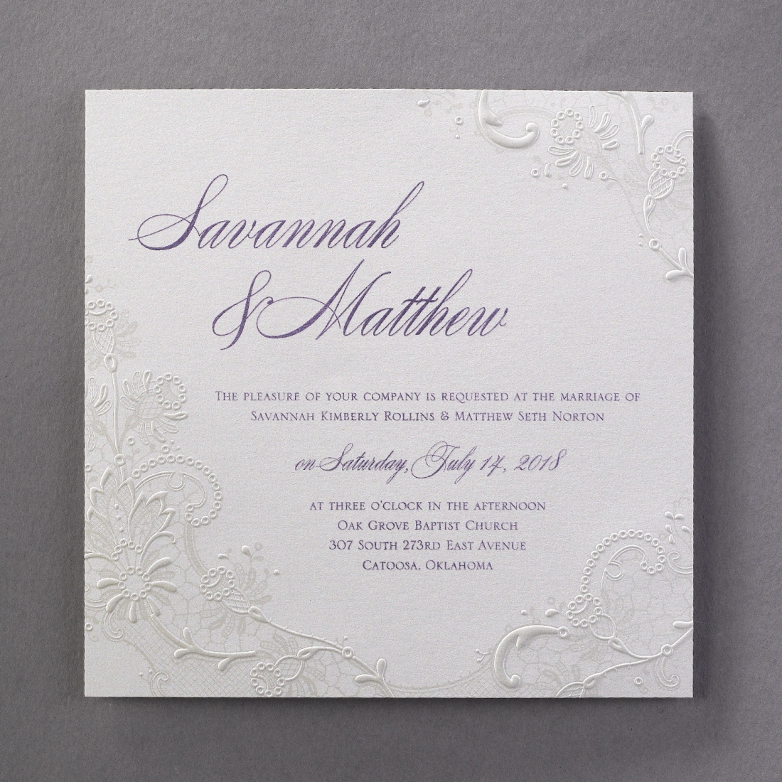 lace invitation embossed elegant