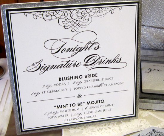 silver glitter signature drink sign