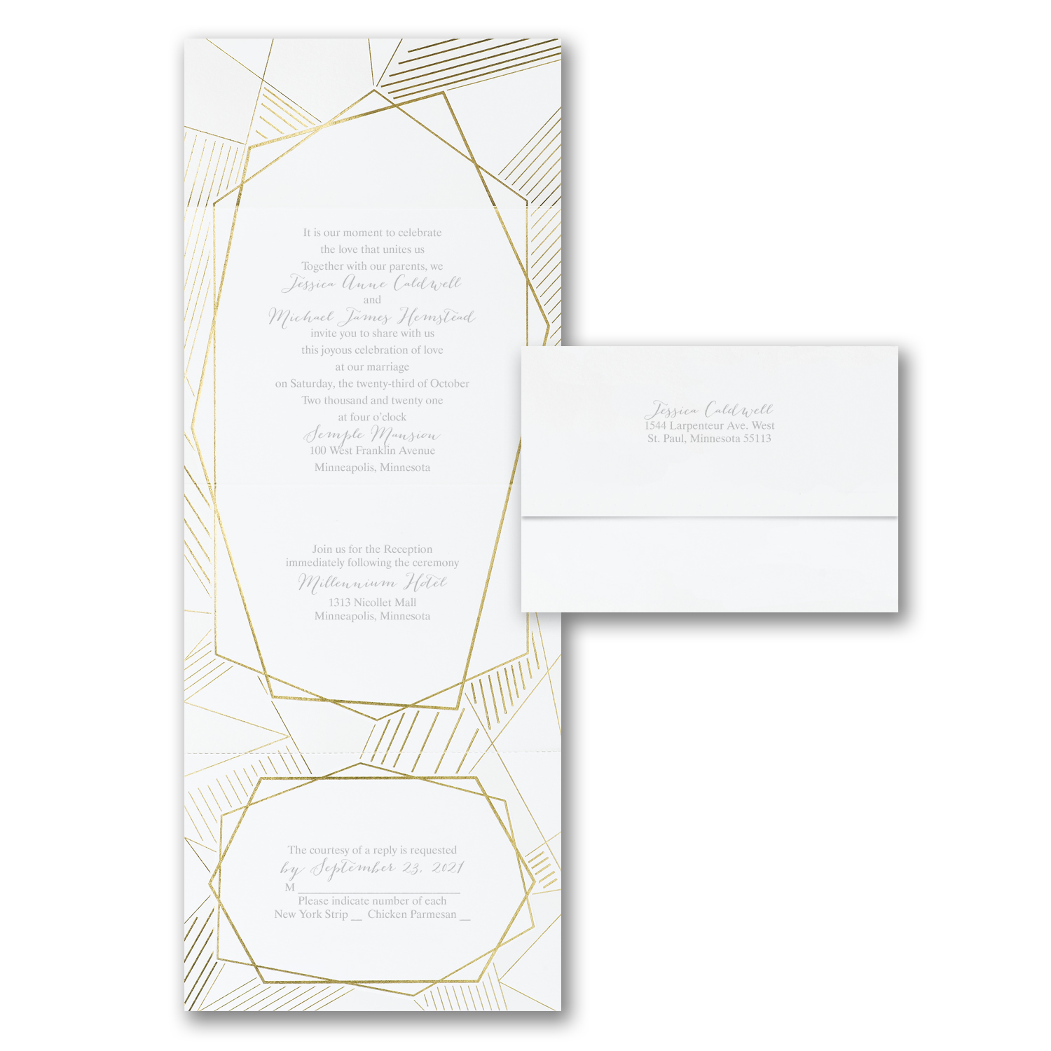 geometric impression wedding invitation budget friendly