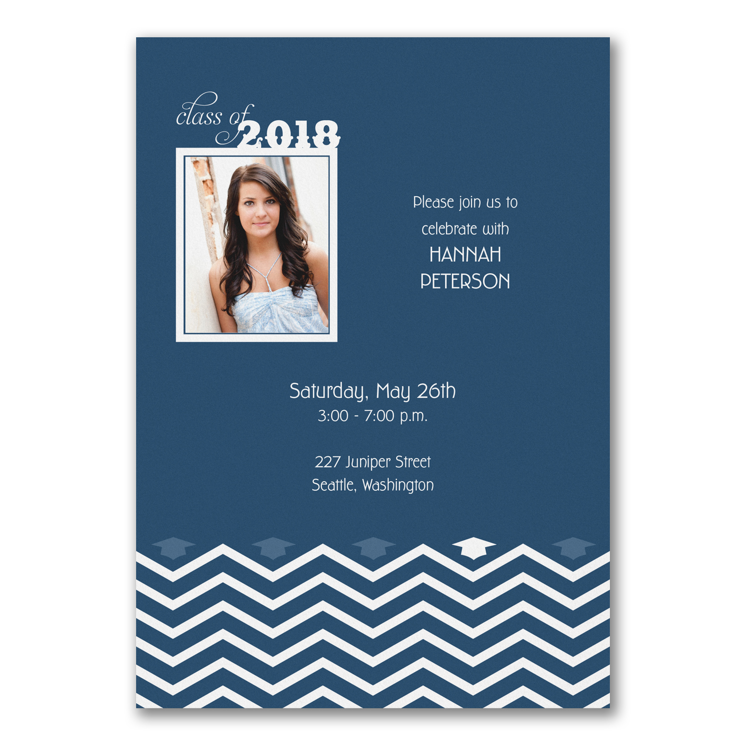 chevron blue graduation invitation