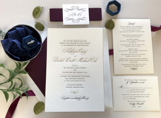 burgundy and gold engraved wedding invitation belly band 2019 wedding