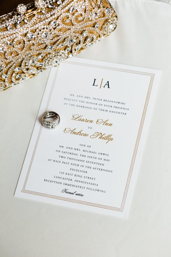 black thermography gold foil wedding invitation