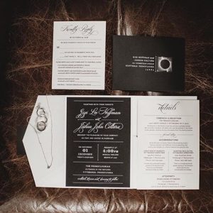 black and white pocket wedding invitation custom