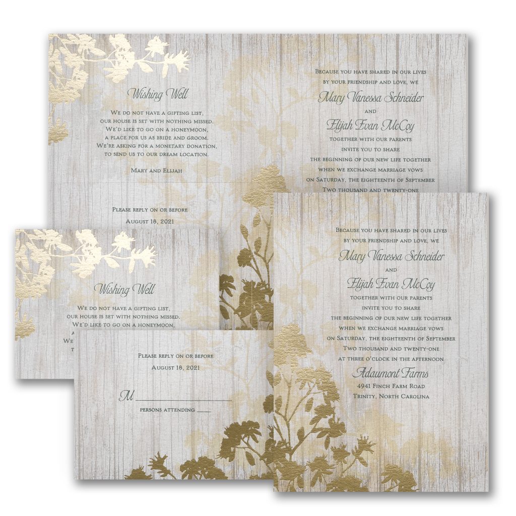 refined nature foil wedding invitation budget friendly