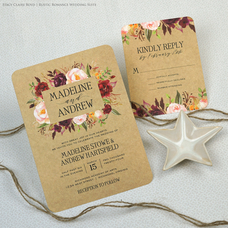 rustic romance watercolor florals wedding invitations printswell