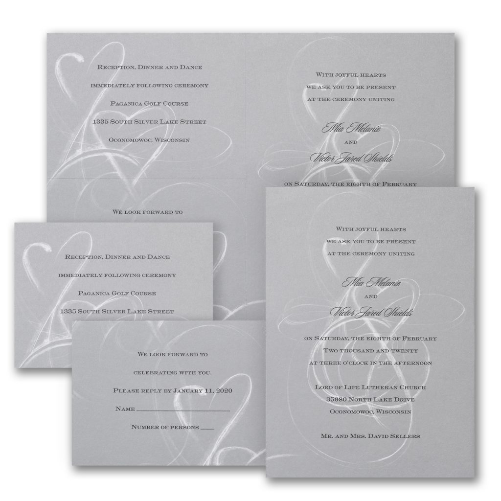 grey hearts wedding invitation budget friendly