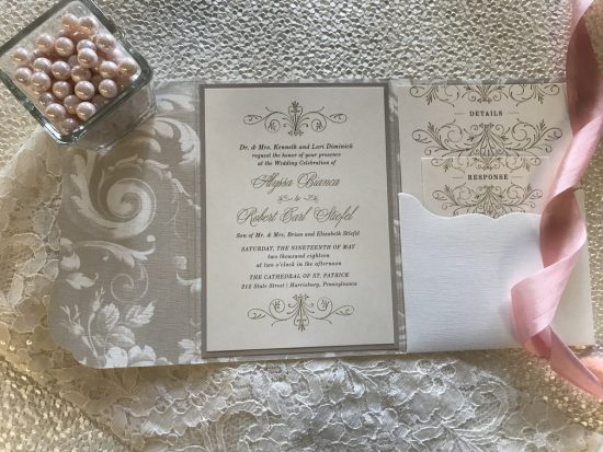 patterned wedding invitation pocket ivory