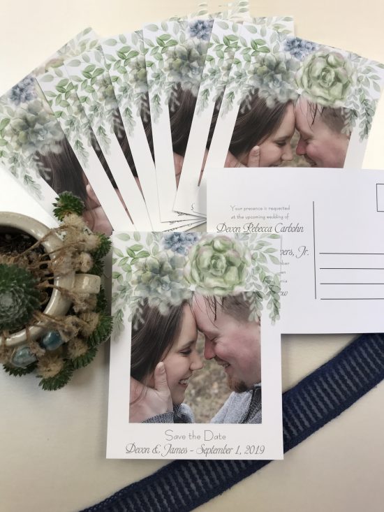 succulent photo save the dates postcards