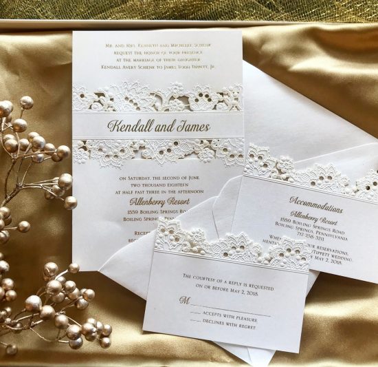 gold foil laser cut pocket wedding invitation