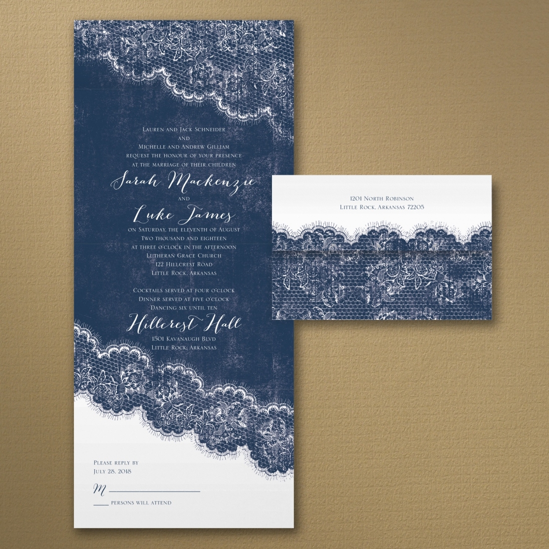blue lace all in one wedding invitation
