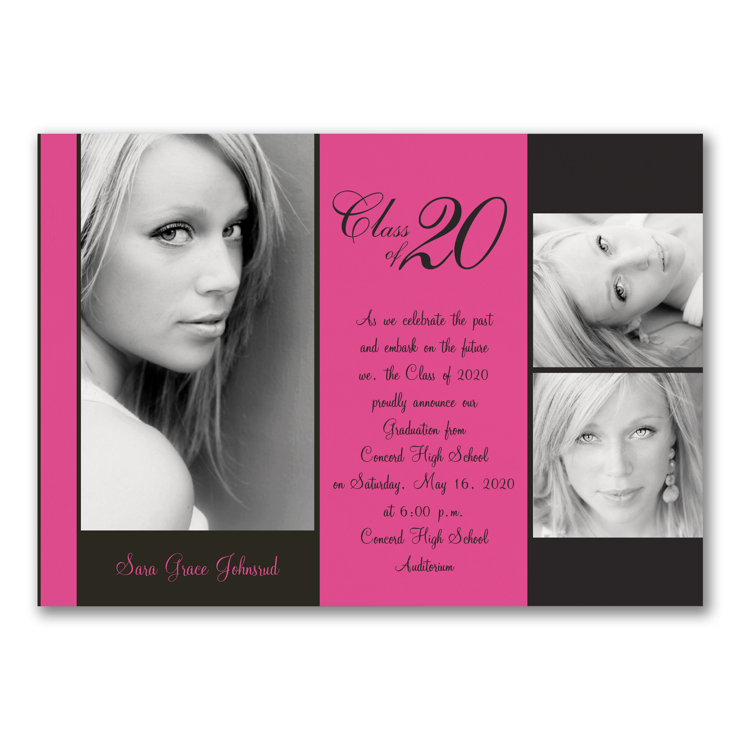 bold personality pink and black photo graduation announcement