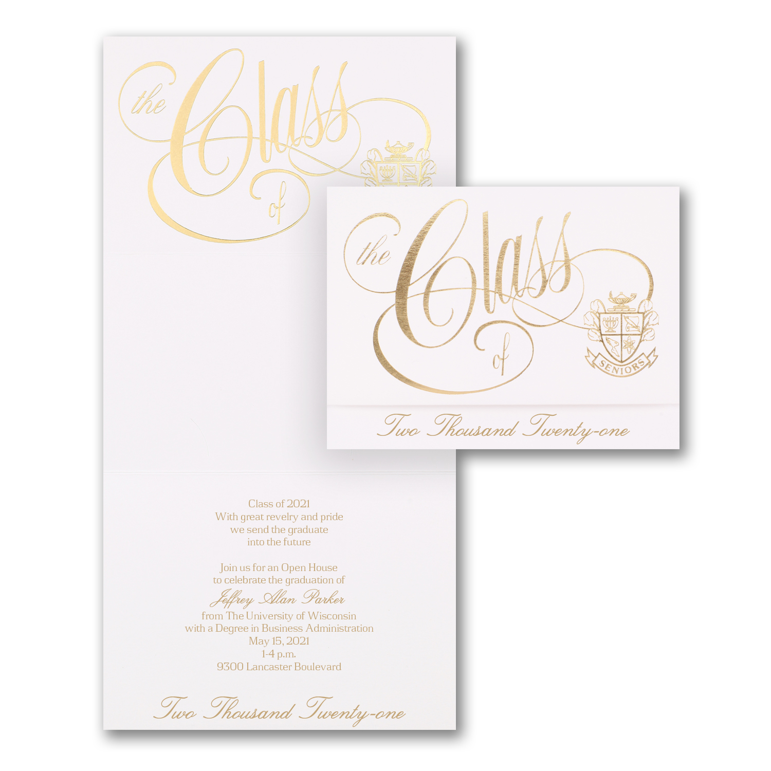 classic style gold white graduation invitation