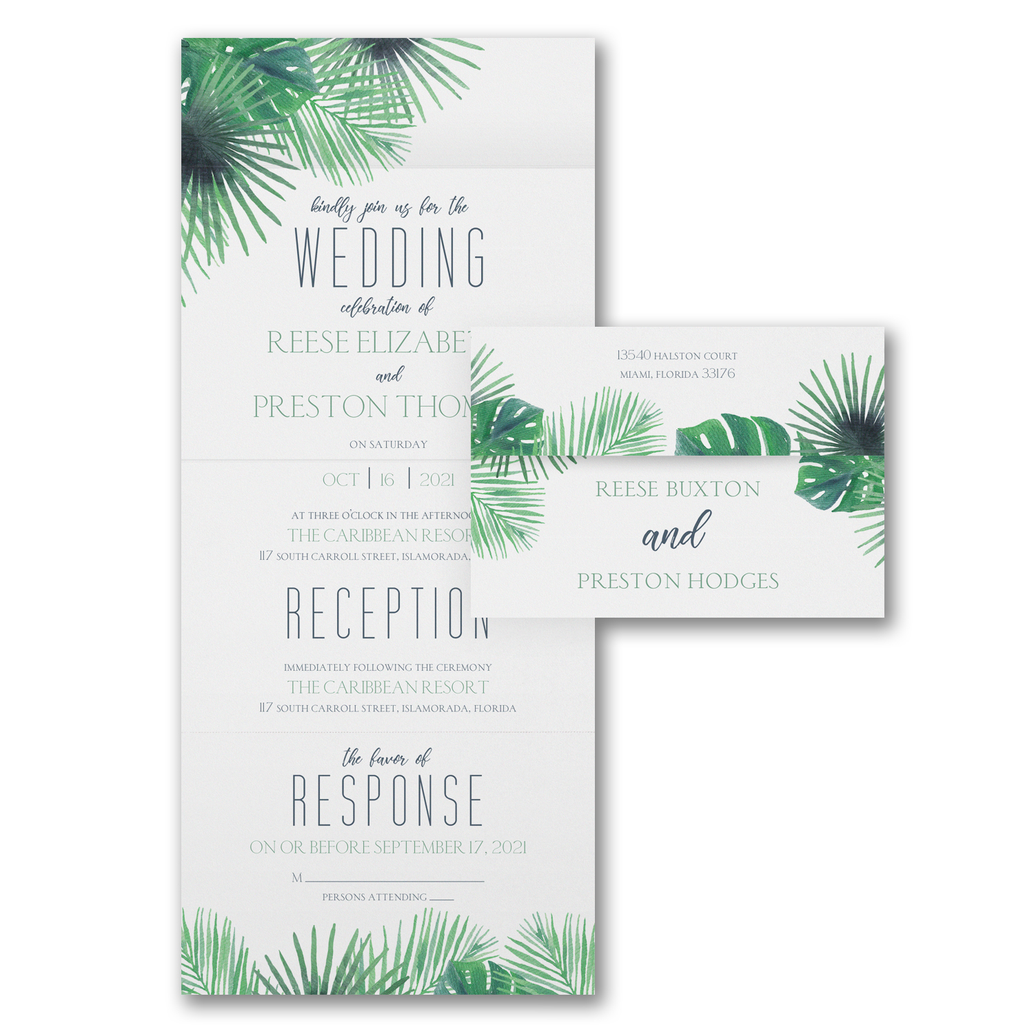 palm tree all in one destination wedding wedding invitation