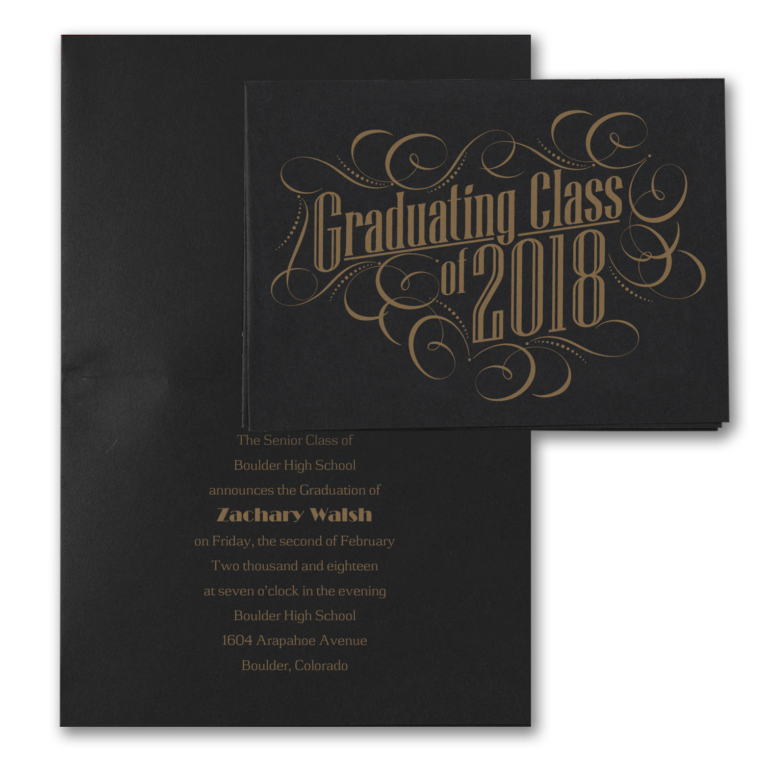 black and gold folded graduation announcement