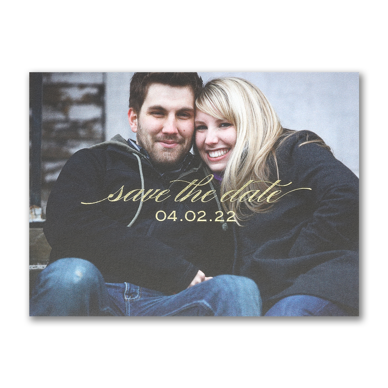 happily together photo save the date foil
