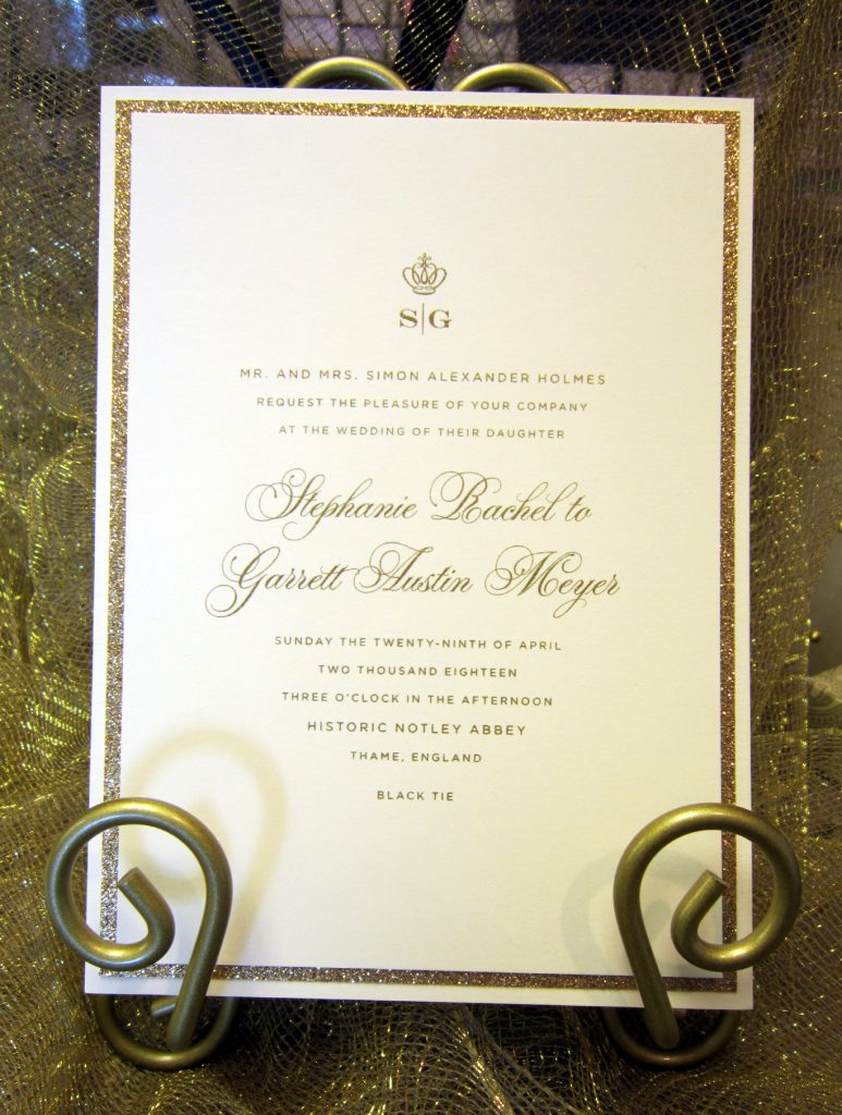 gold glitter wedding invitation