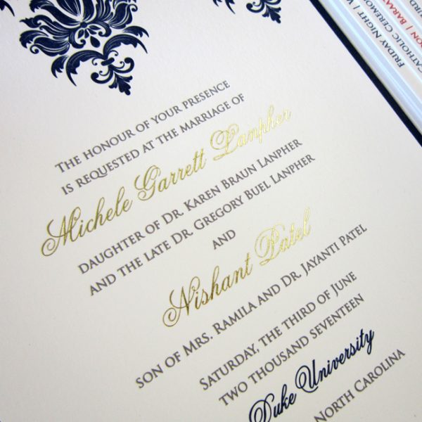 gold foil letterpress indian wedding