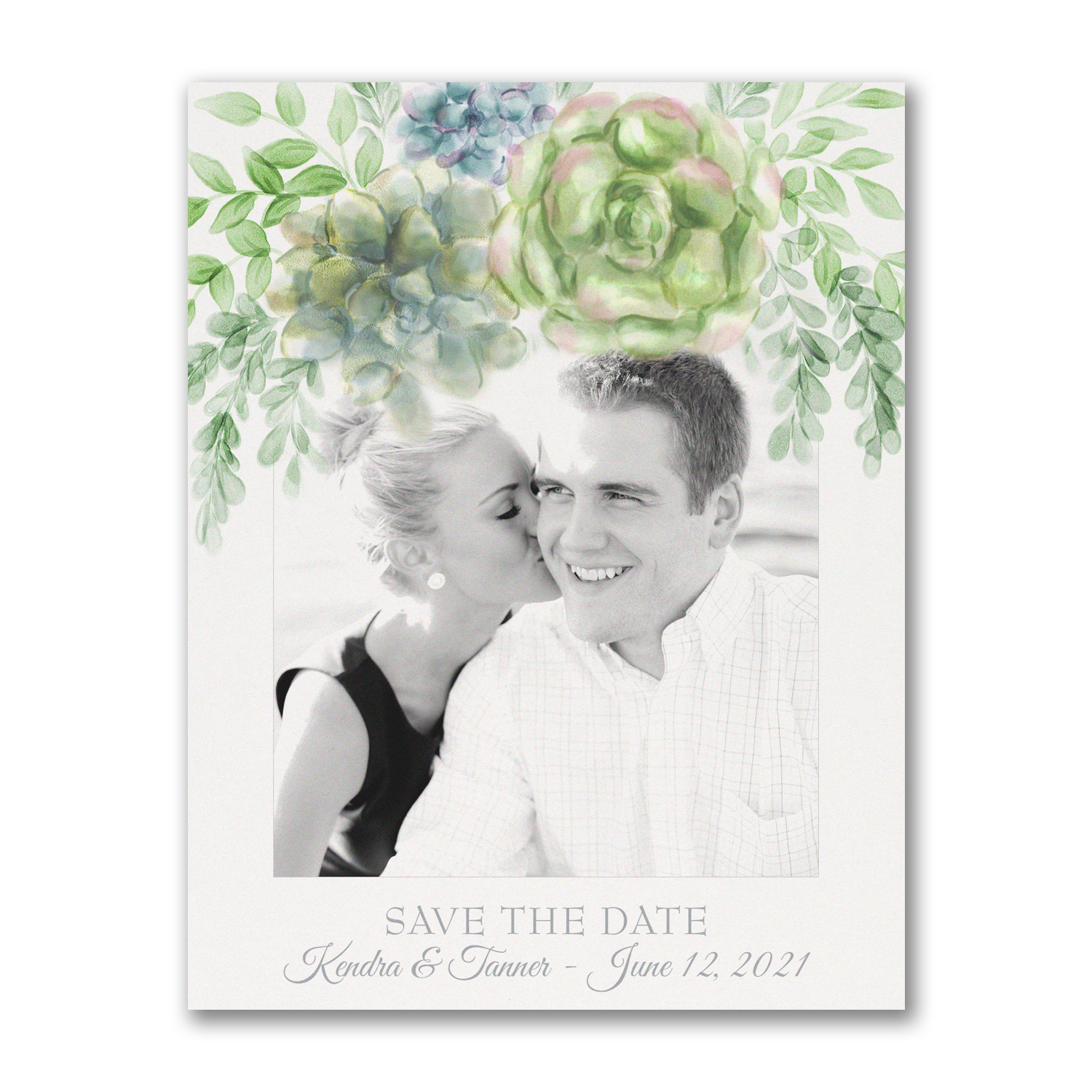 succulent watercolor photo save the date postcard