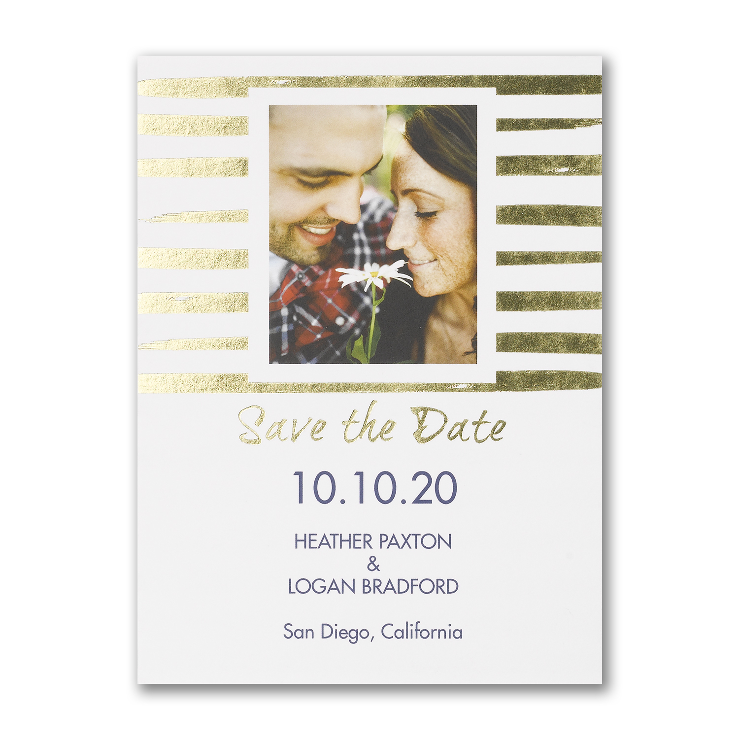 shimmering stripes photo save the date gold foil carlson craft